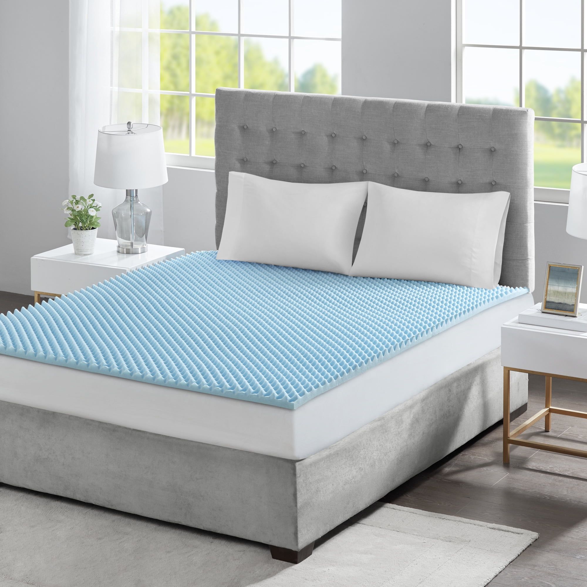 Queen Blue Gel Memory Foam Cooling Mattress Topper