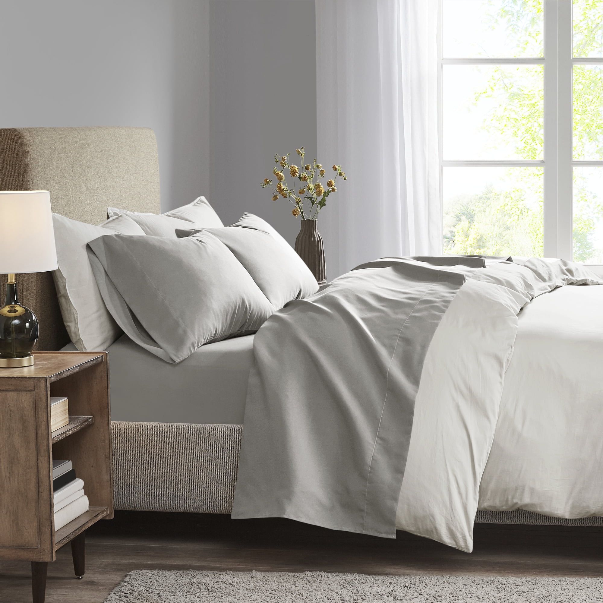 Gray Queen Deep Pocket Cotton Polyester Microfiber Sheet Set