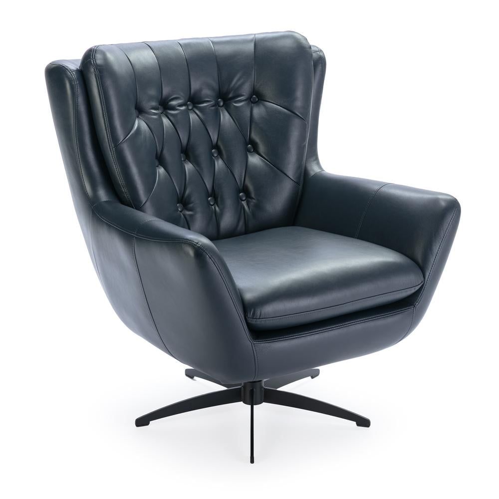 Clayton Midnight Blue Tufted Faux Leather Swivel Accent Chair