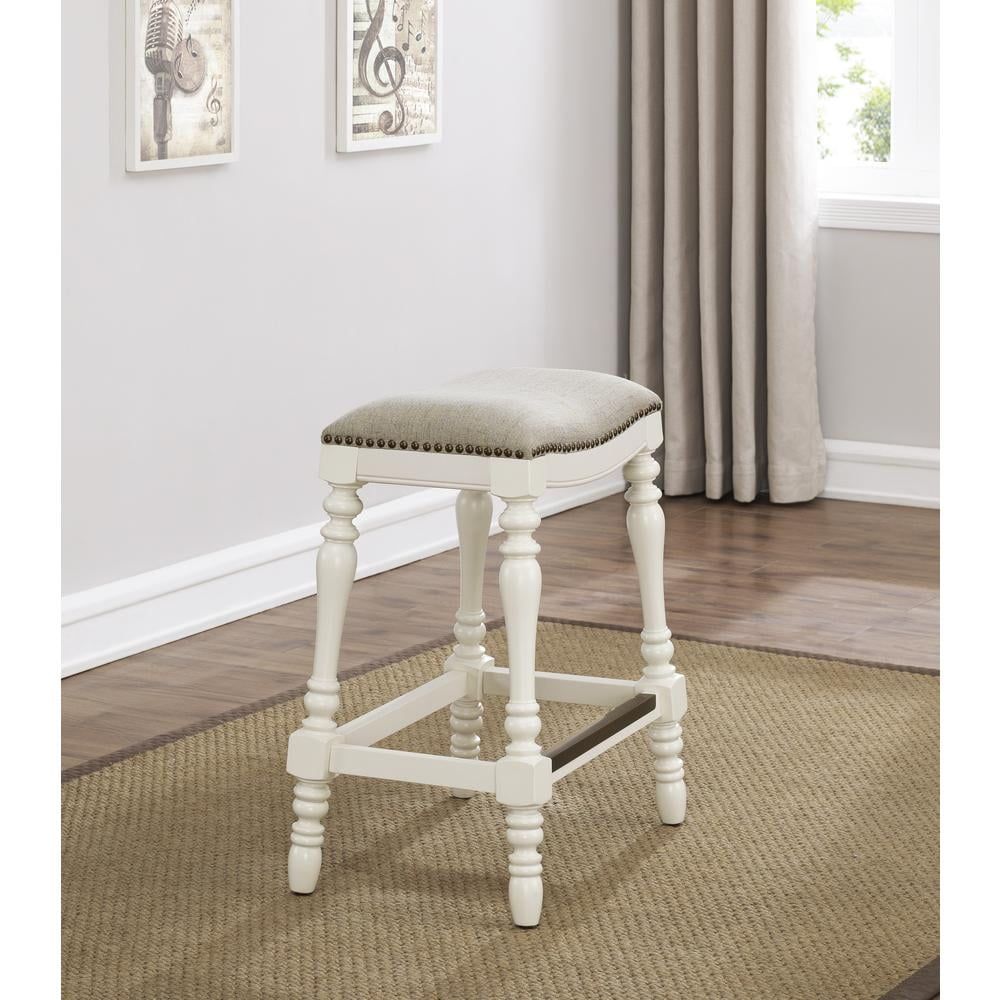 White Birch Wood 25" Swivel Backless Saddle Counter Stool