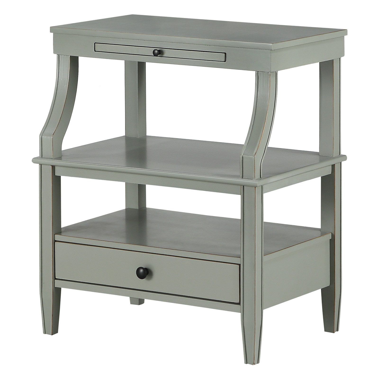 Newton Antique Gray Wood Nightstand with Storage Drawer and Pull-Out Tray