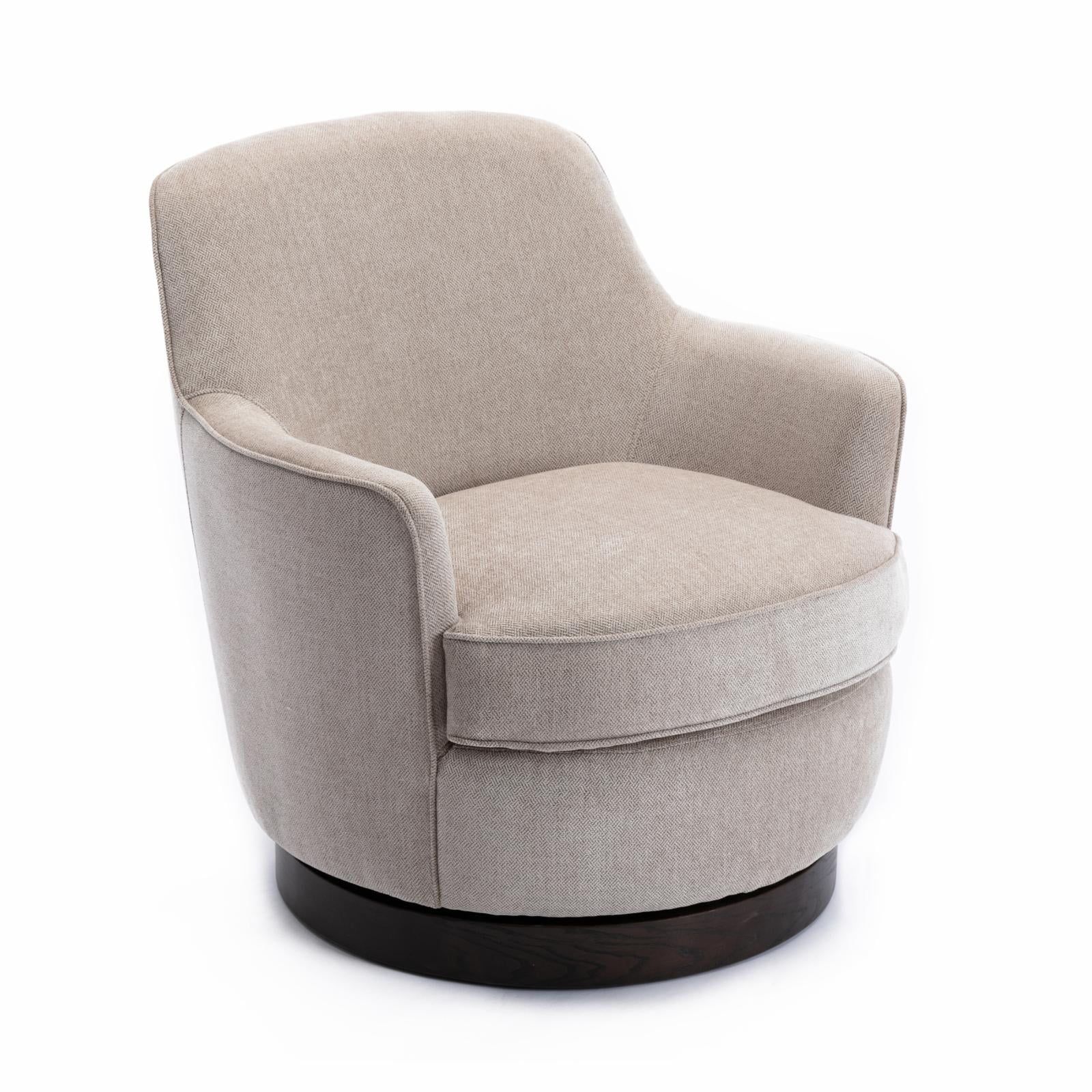 Reese Transitional Oatmeal Fabric Swivel Accent Chair with Wood Base