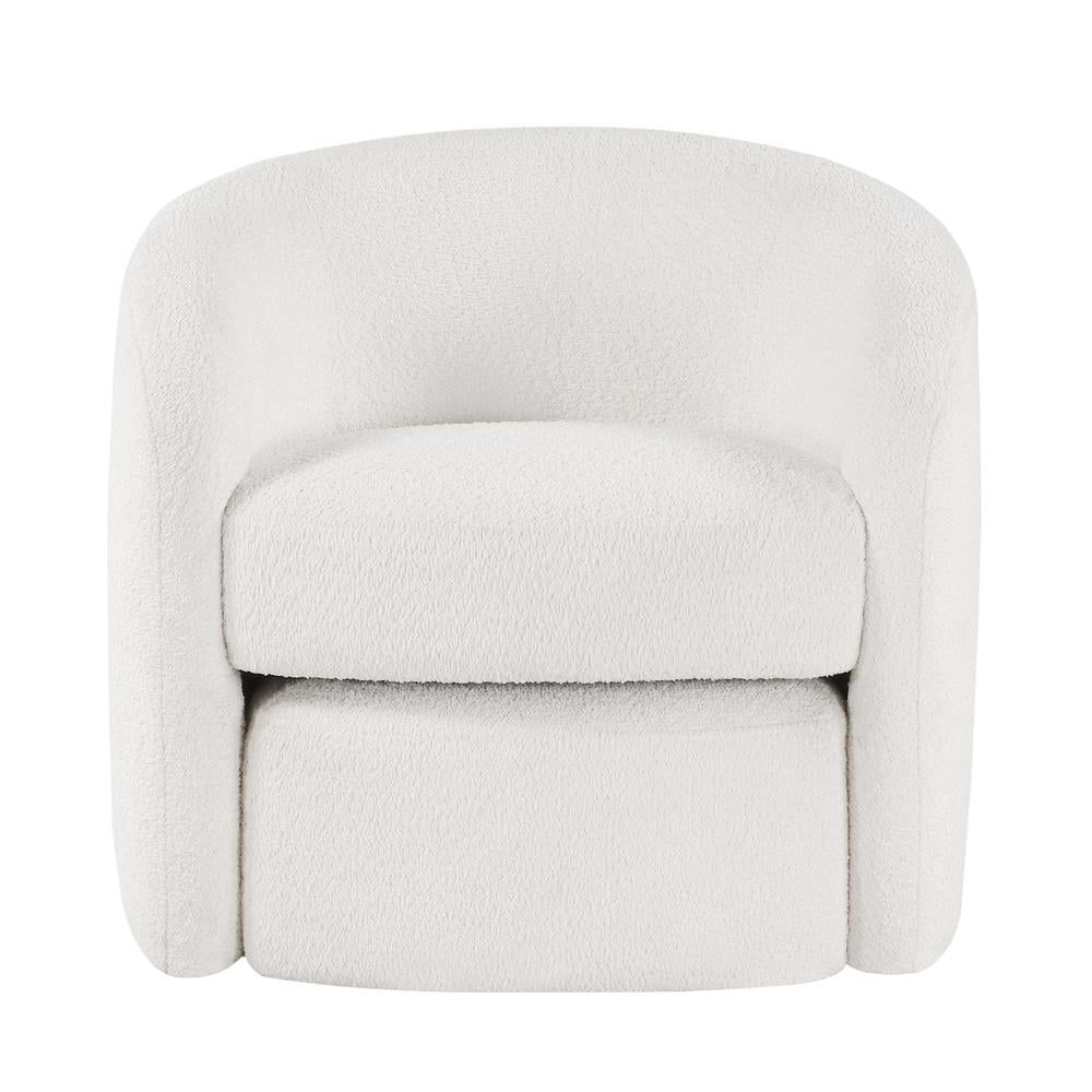 White Boucle Barrel Accent Chair with Ottoman