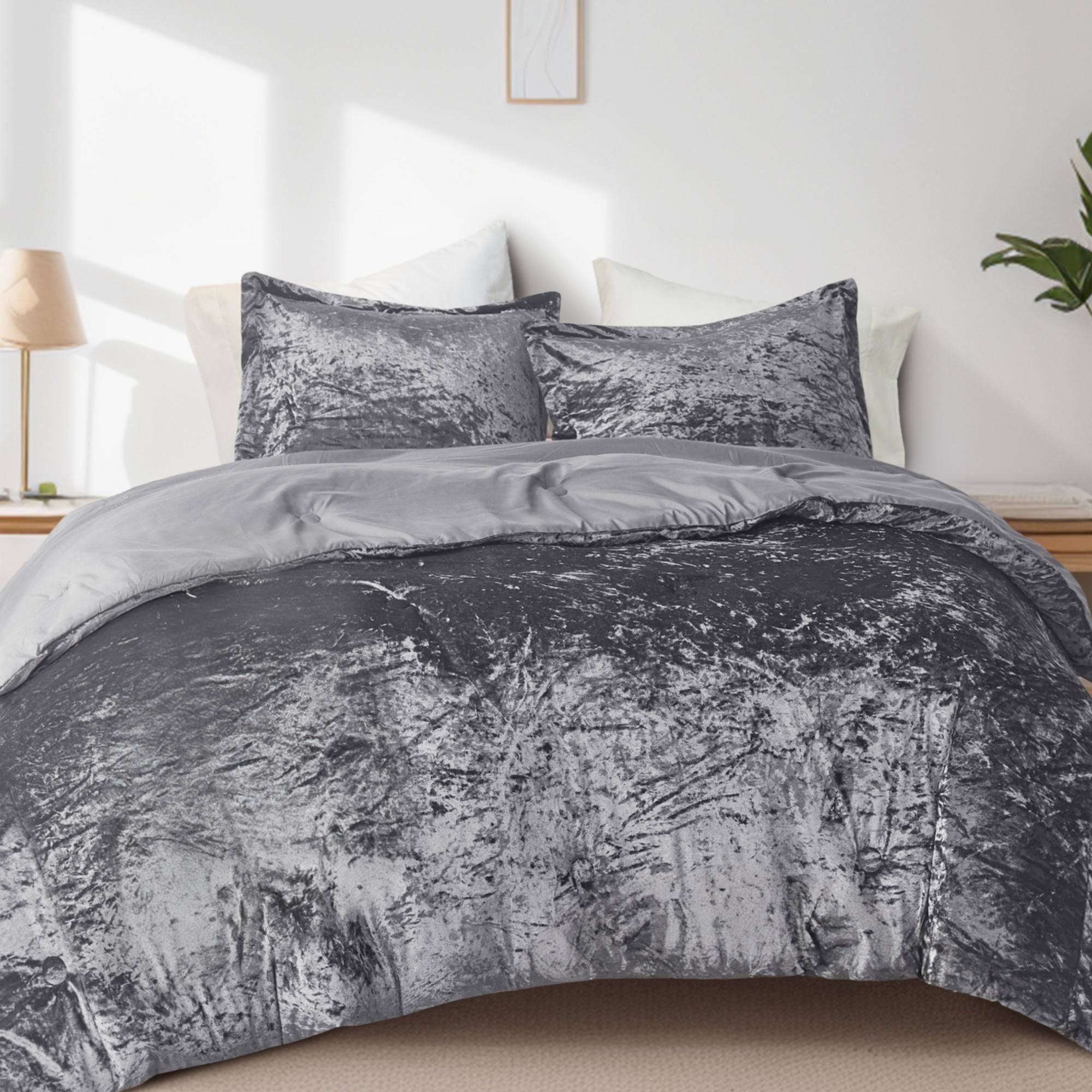 Full Grey Velvet Down Alternative Comforter Set