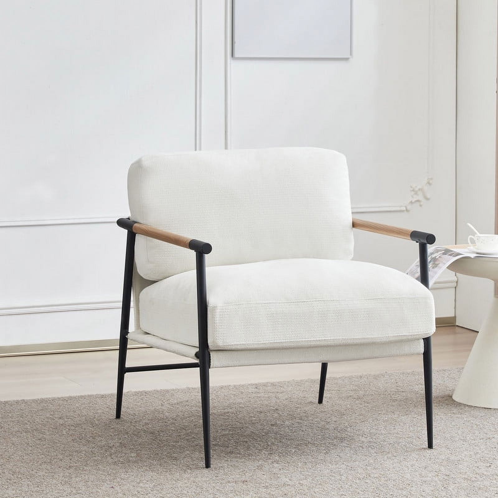 White Polyester Blend Metal Frame Accent Chair