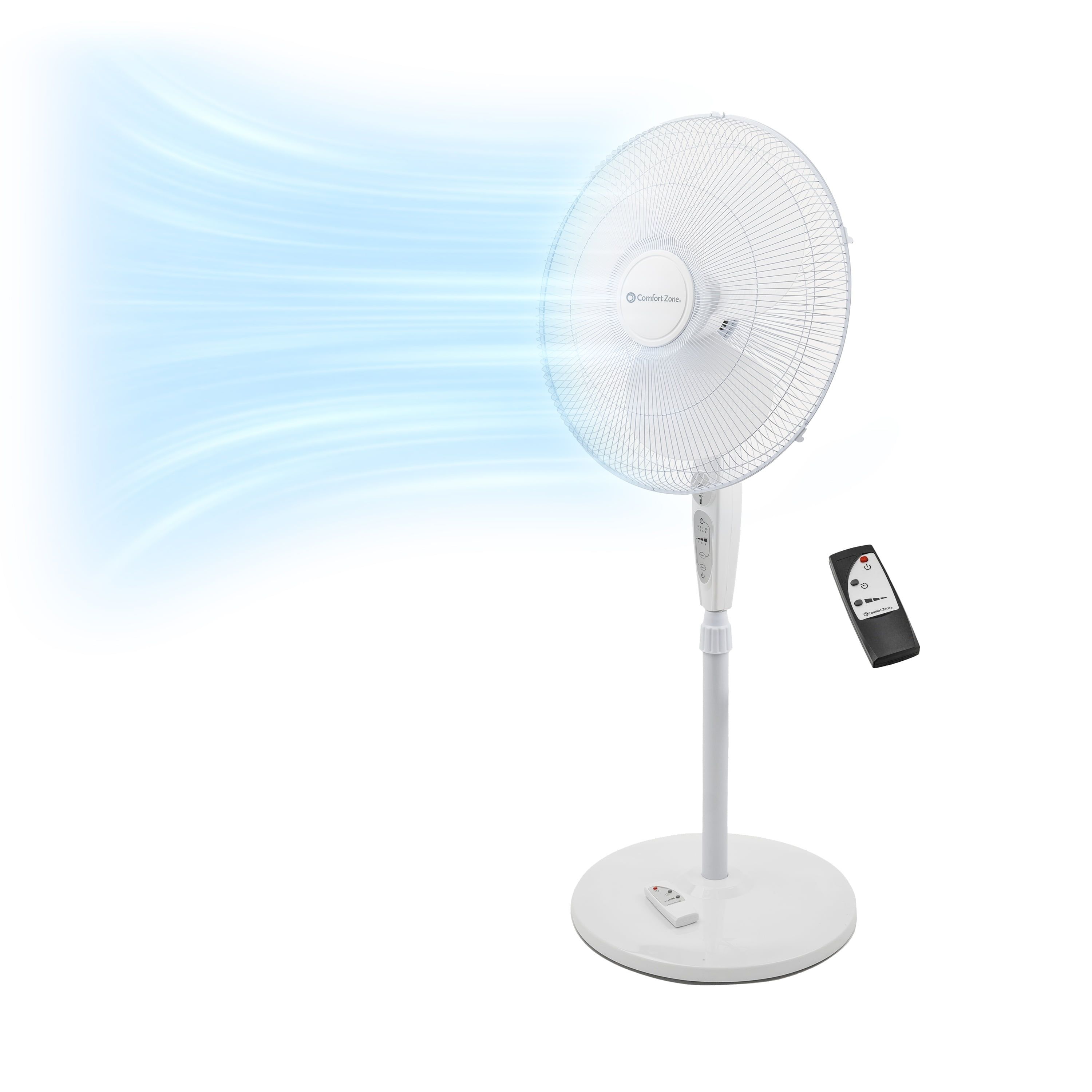 Comfort Zone 18" White Oscillating Pedestal Fan with Remote Control