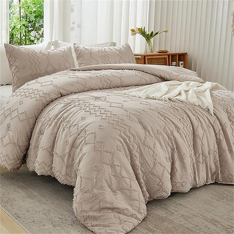 Khaki Queen Microfiber Chevron Tufted Comforter Set