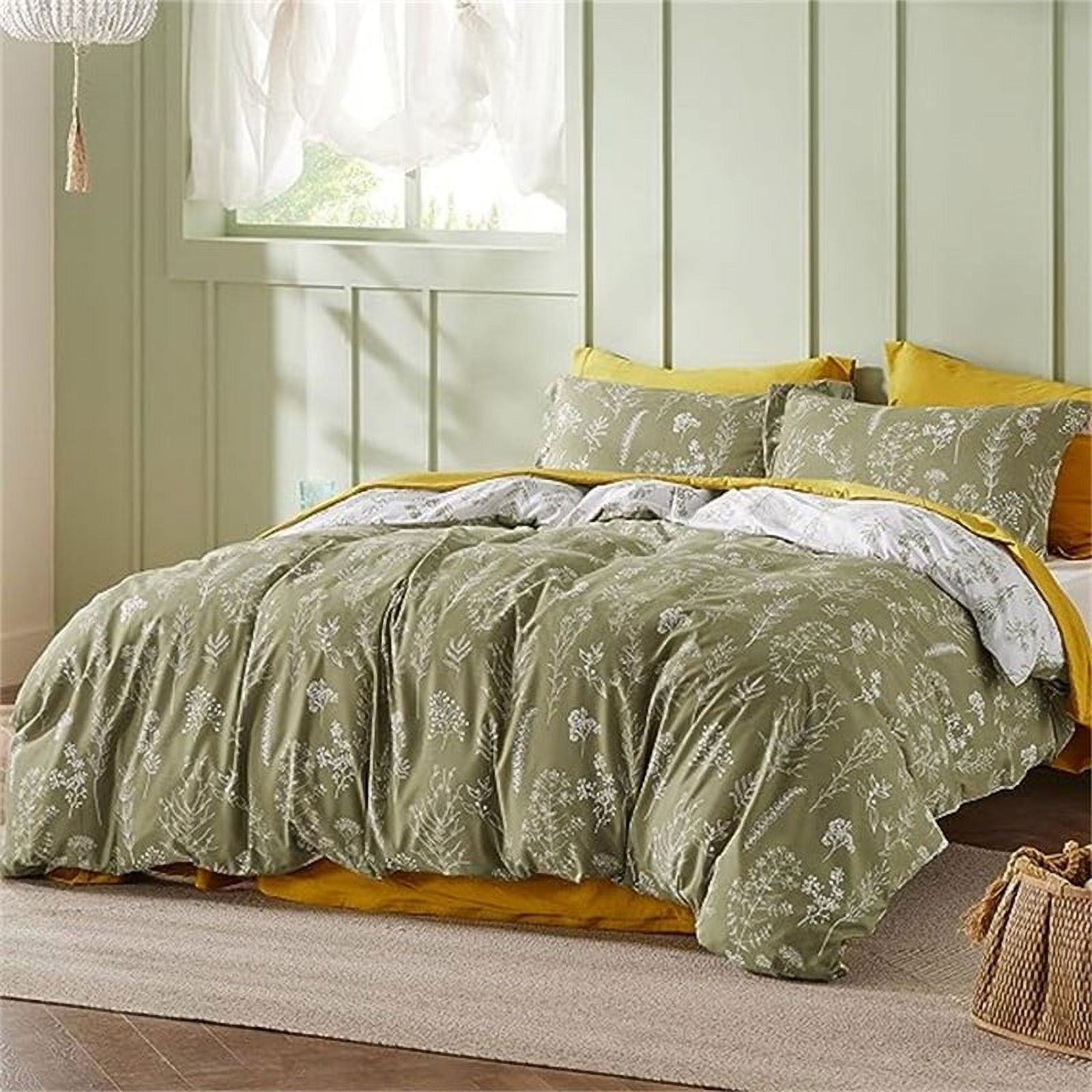 Olive Green Reversible Microfiber Queen Comforter Set