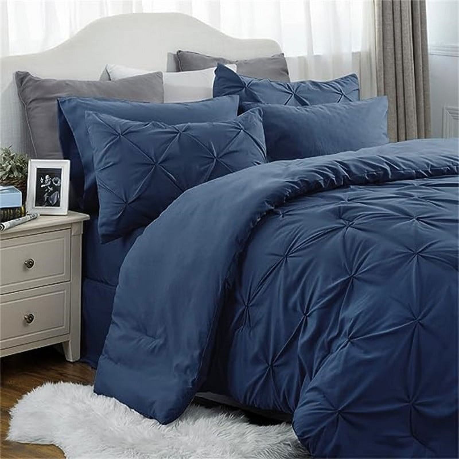 Navy Blue Microfiber Queen Bed in a Bag Set