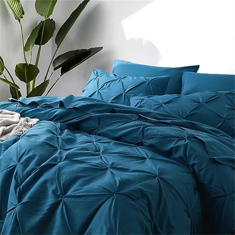 Teal Microfiber Queen Comforter Set with Pleated Design