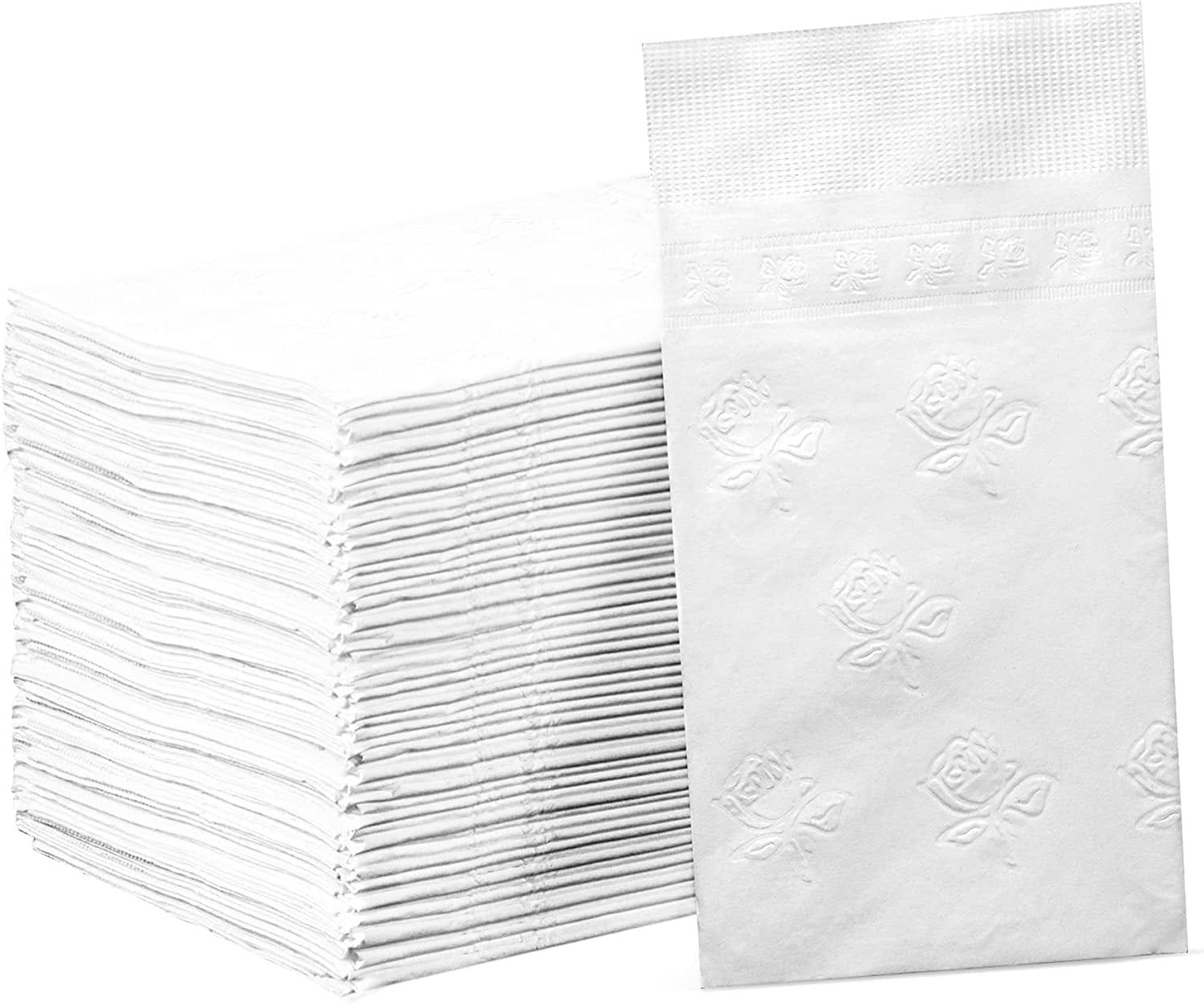 White 2-Ply Disposable Paper Dinner Napkins with Floral Design, 300-Pack