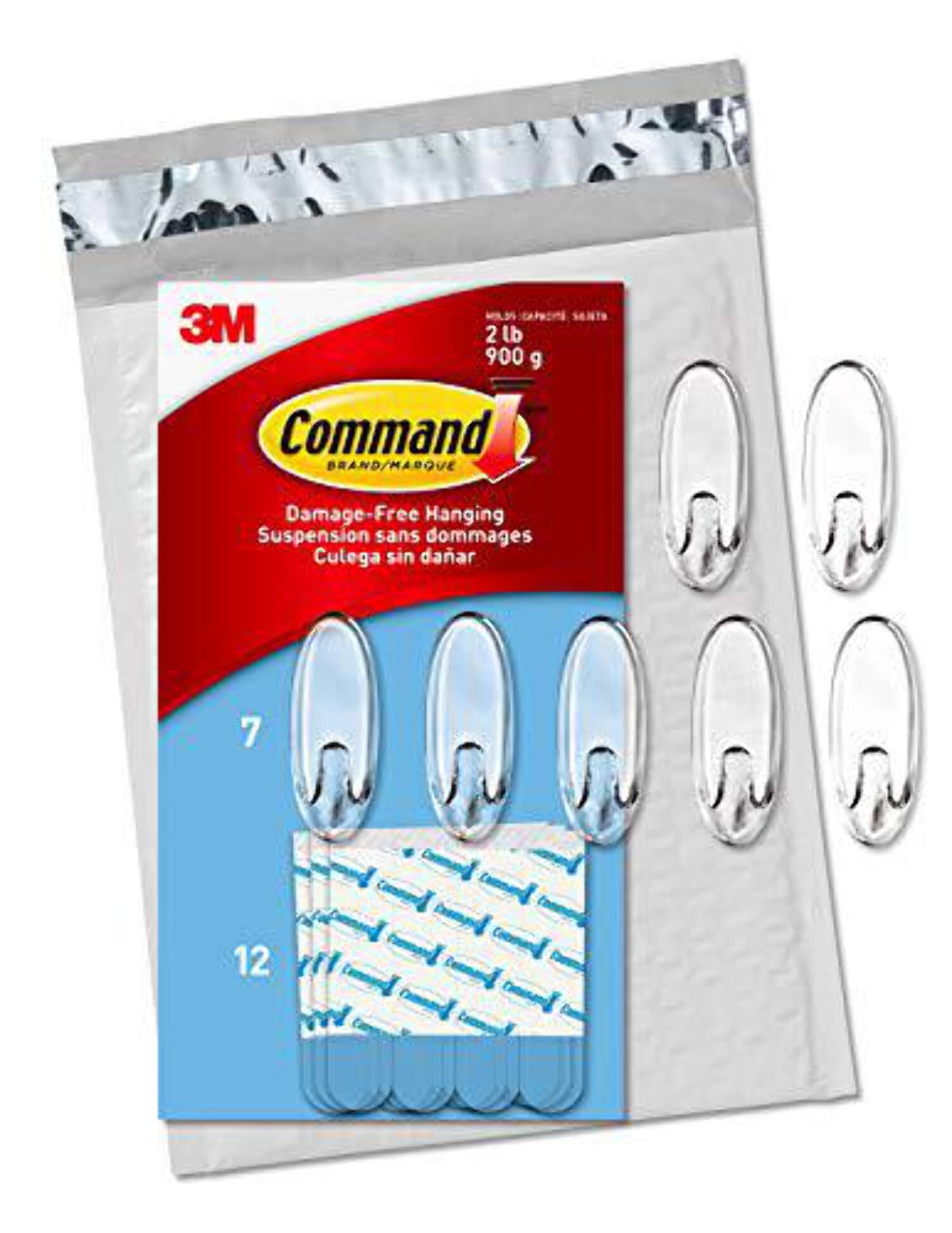 Clear Medium Wall Hooks with Adhesive Strips, 7 Hooks, 12 Strips