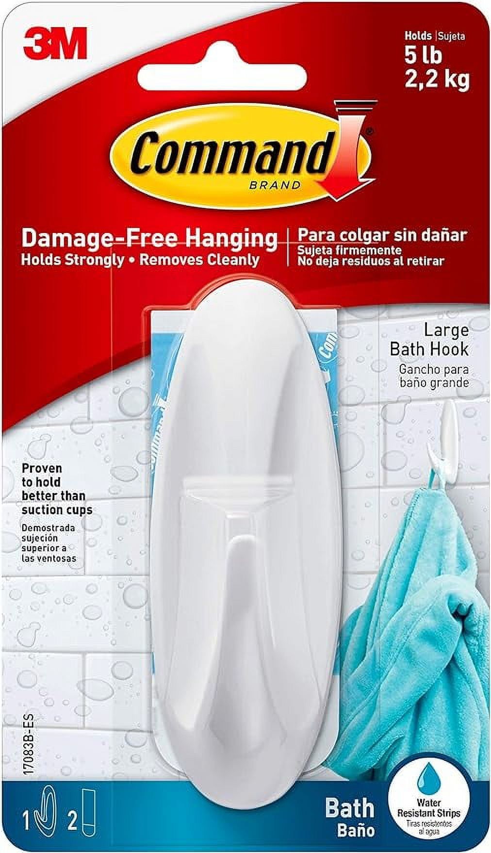 Large White Plastic Bath Hook with Water-Resistant Strips