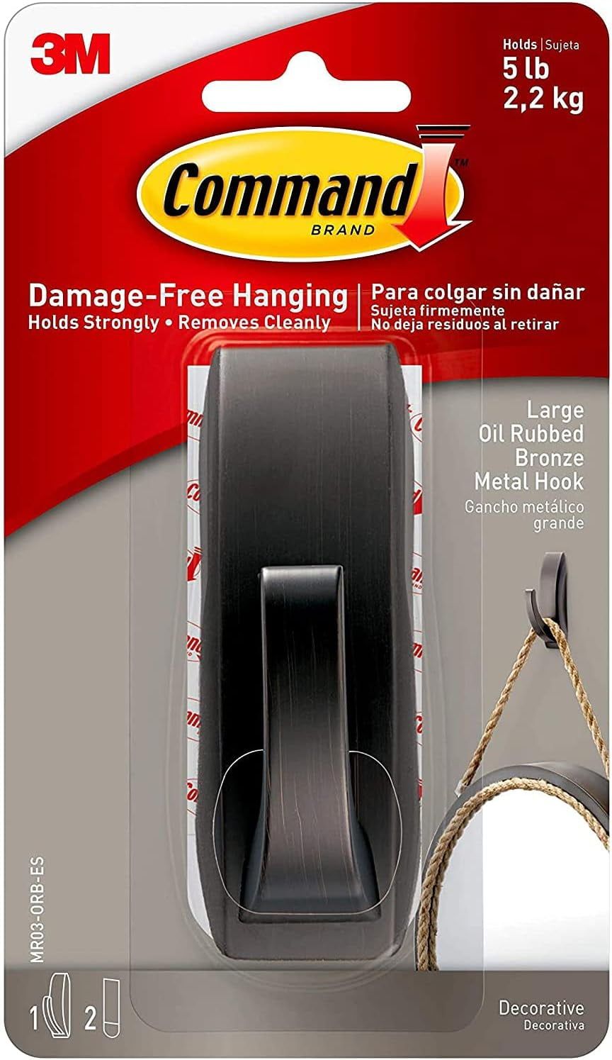 Large Oil Rubbed Bronze Metal Hook with Adhesive Strips