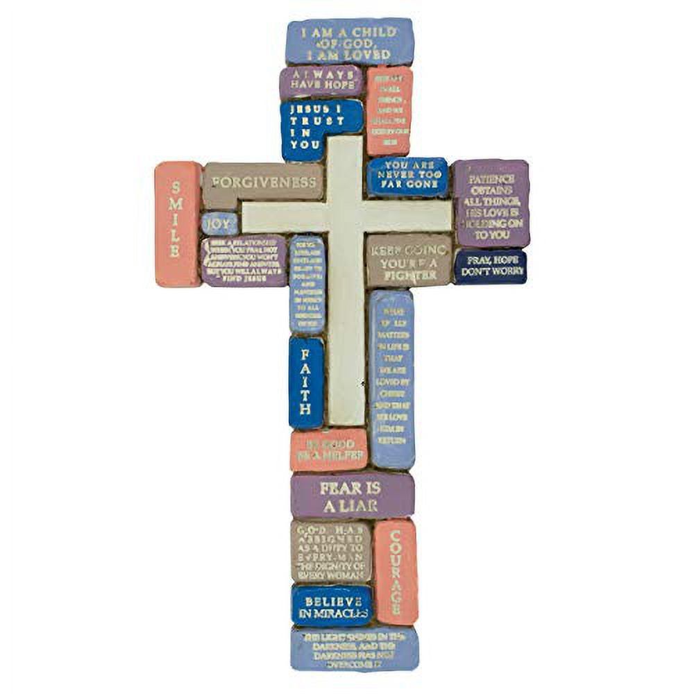 Inspirational Multicolor Resin Wall Cross with Uplifting Phrases