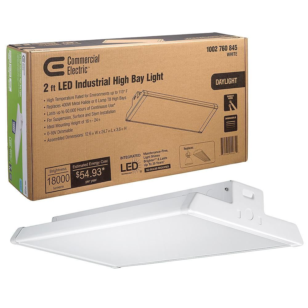 2-Foot White Aluminum LED High Bay Light with 5000K Daylight