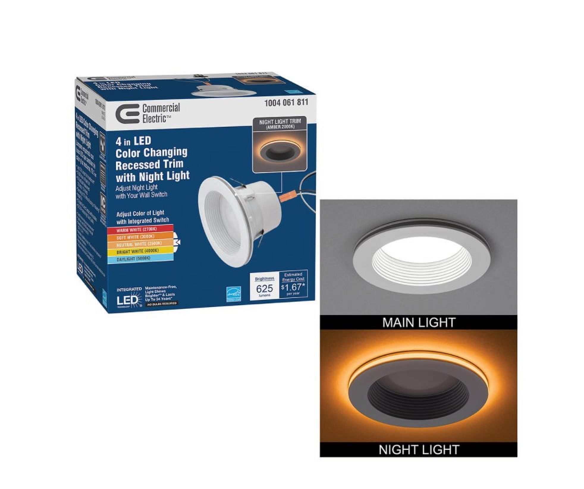 4" White Integrated LED Recessed Light with Night Light Feature