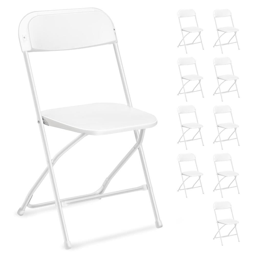 White Plastic and Metal Folding Chairs, 10-Pack