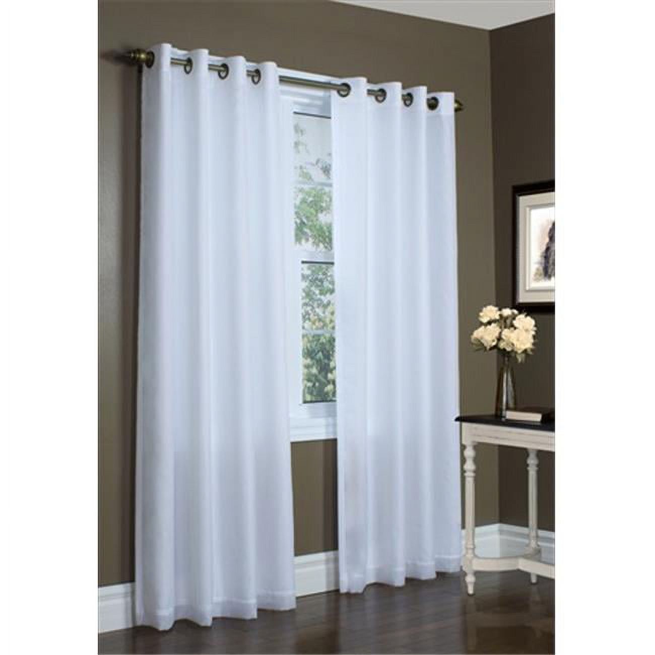 White Sheer Grommet Top Polyester Curtain Panels, 54x63"