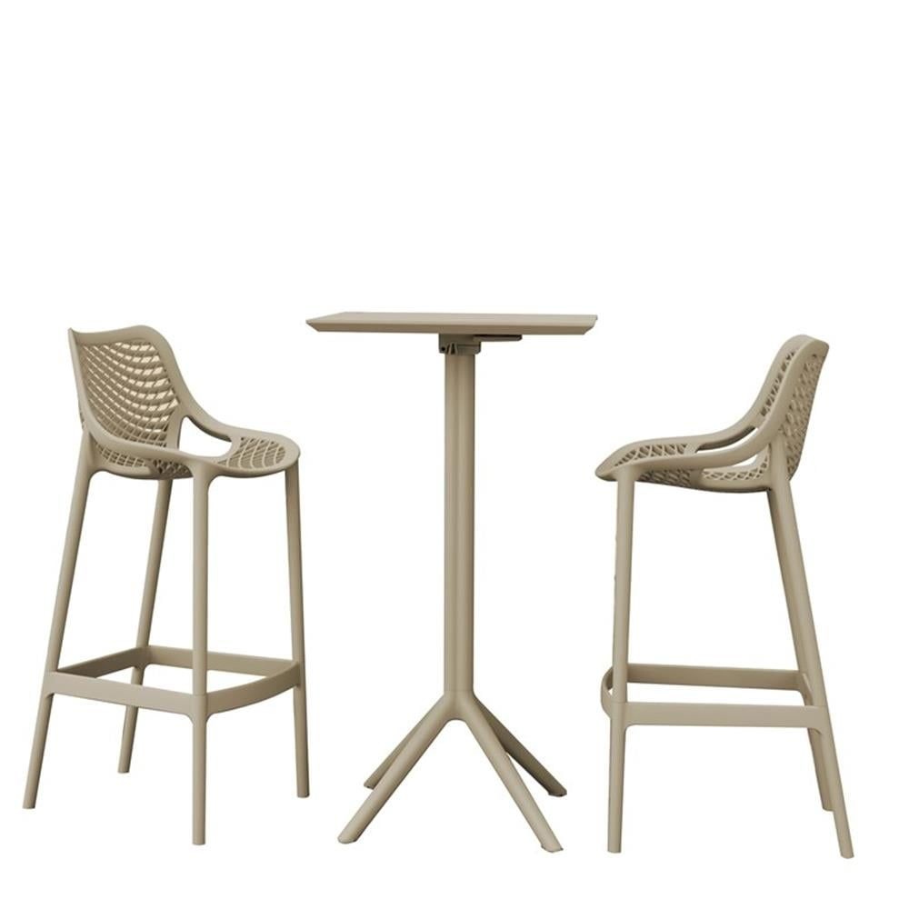 Taupe Polypropylene 24" Bar Table Set with 2 Barstools