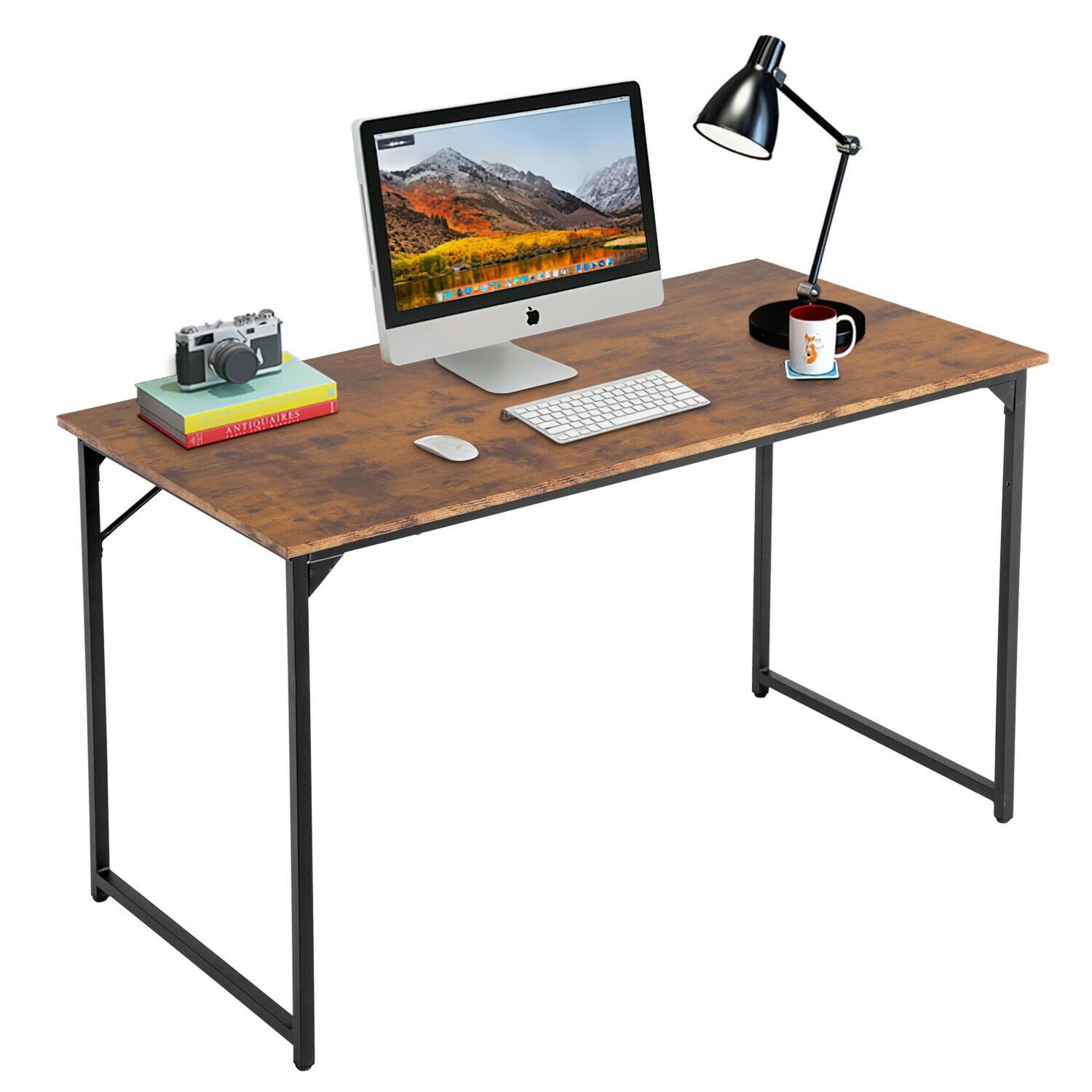 Modern Brown Wood and Metal Rectangular Computer Desk