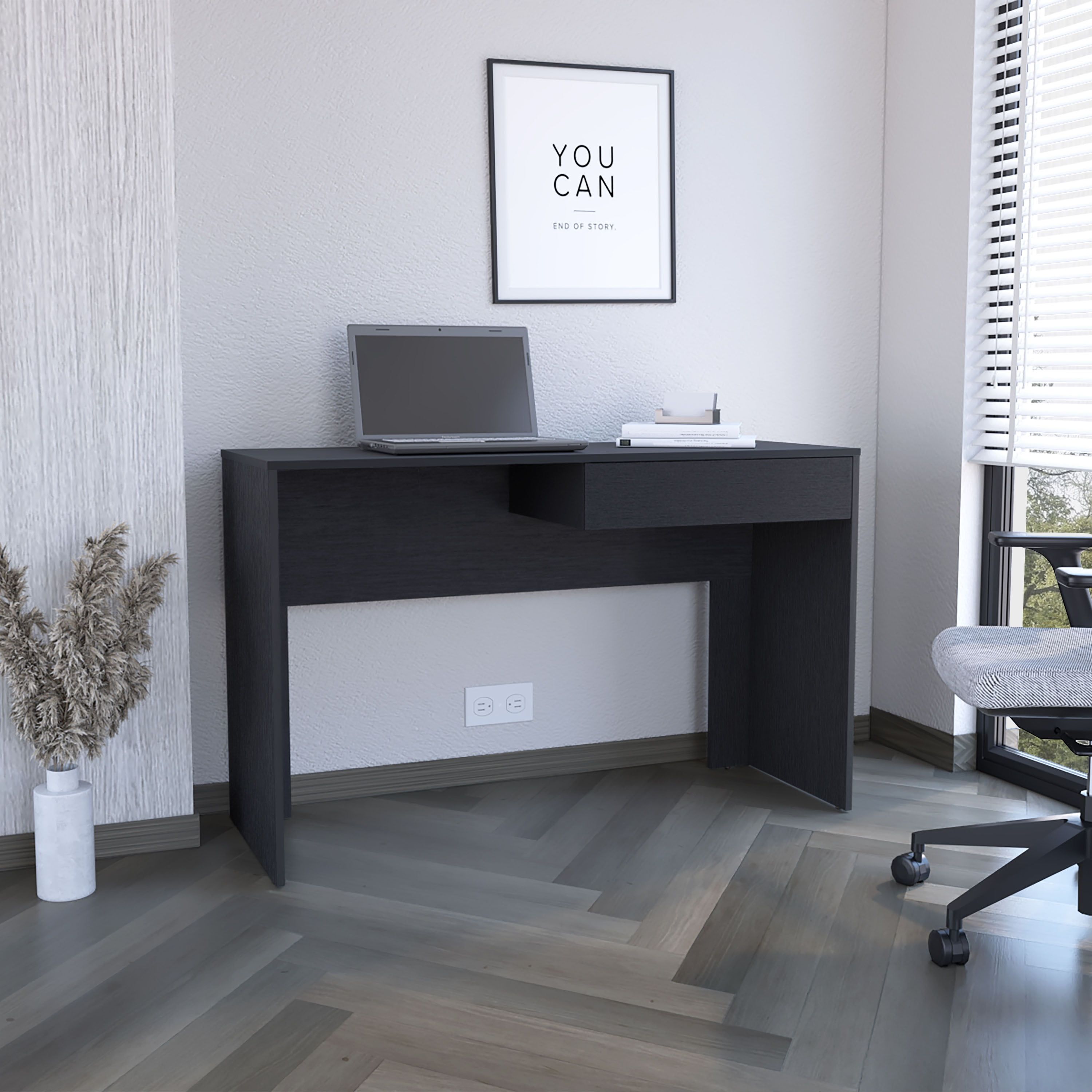 Black Wood Modern Computer Desk with Drawer