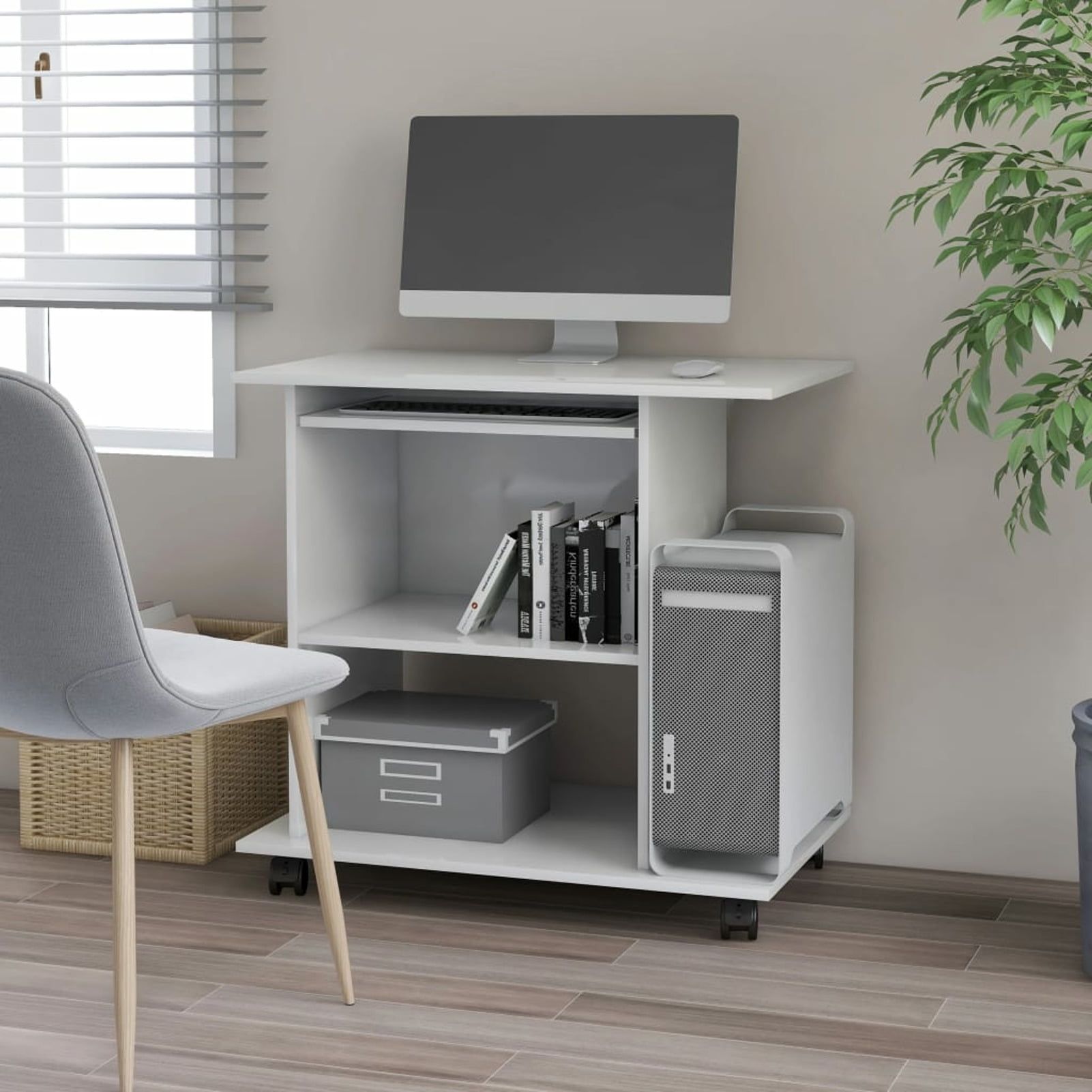 Sleek High Gloss White 31.5" Computer Desk with Keyboard Tray