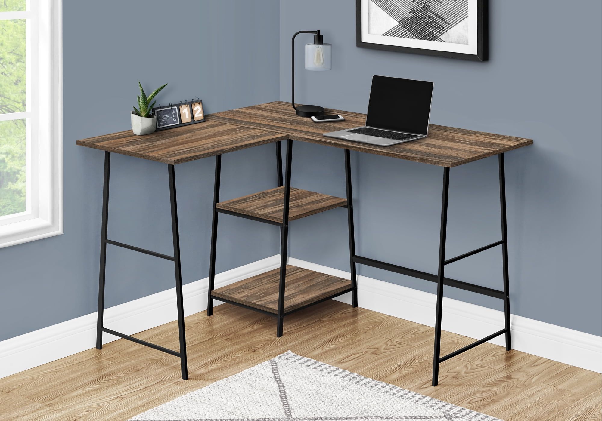 Transitional Brown Wood Corner Home Office Desk