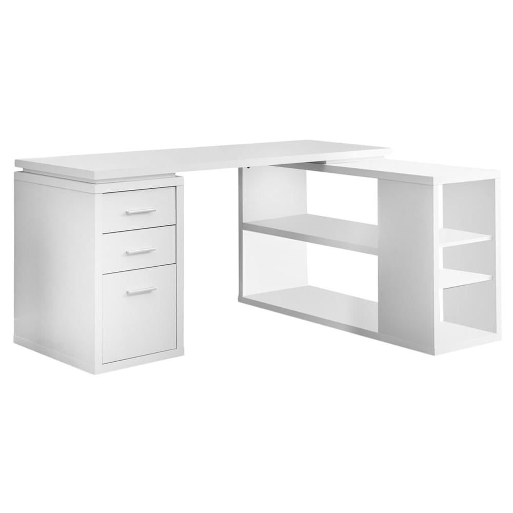 Contemporary White L-Shaped Particle Board Computer Desk with Drawers