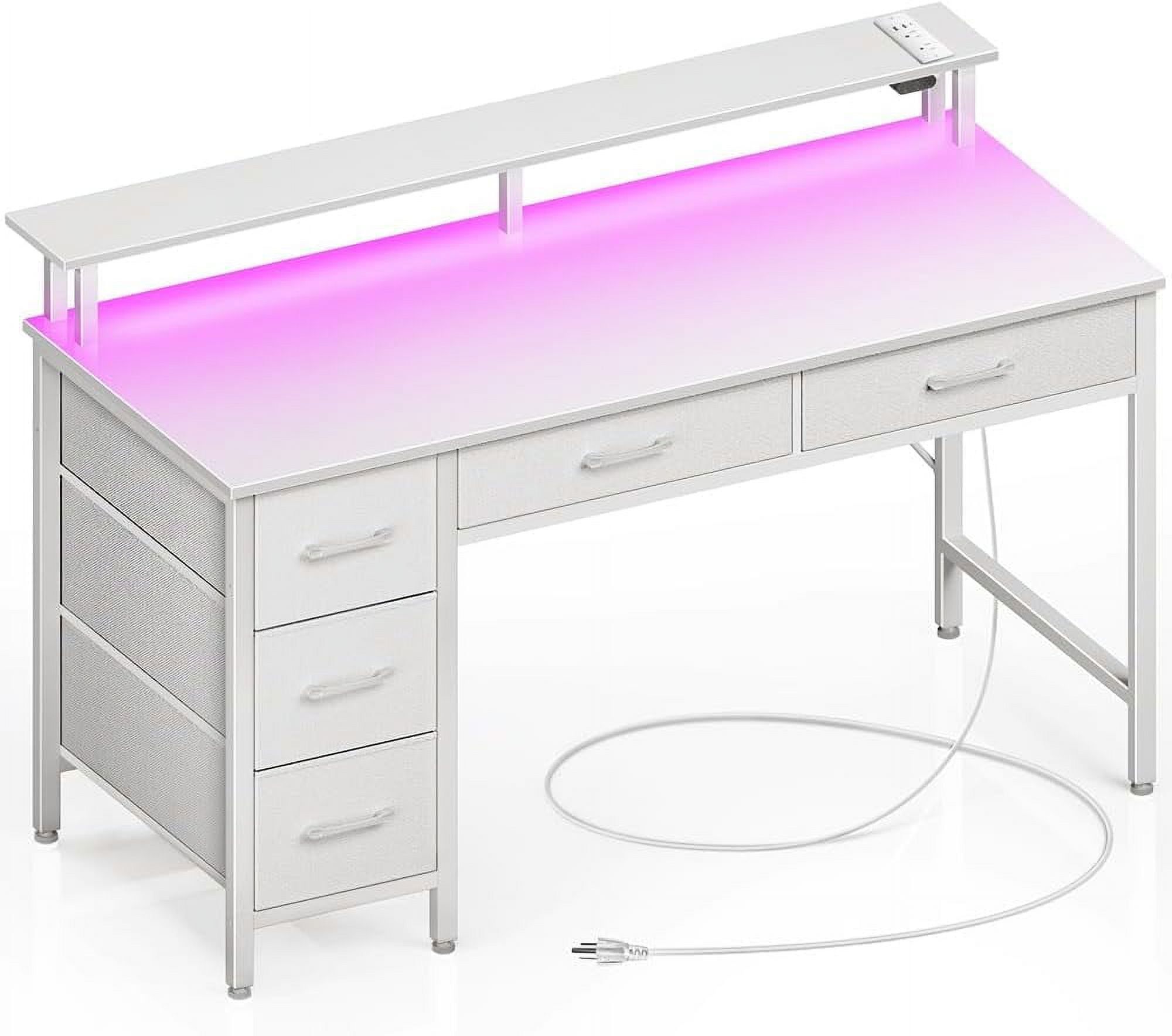 White Wood Modern Computer Desk with Drawer and USB Port