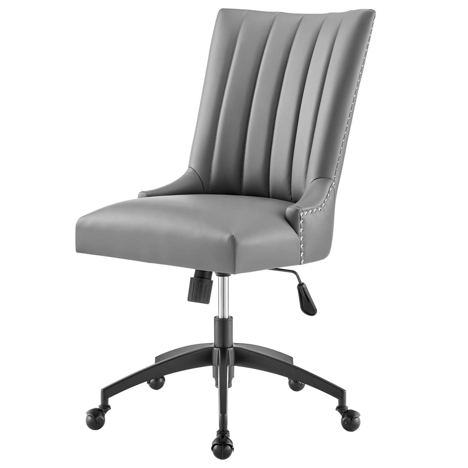 Retro Modern Black Gray Vegan Leather Swivel Office Chair