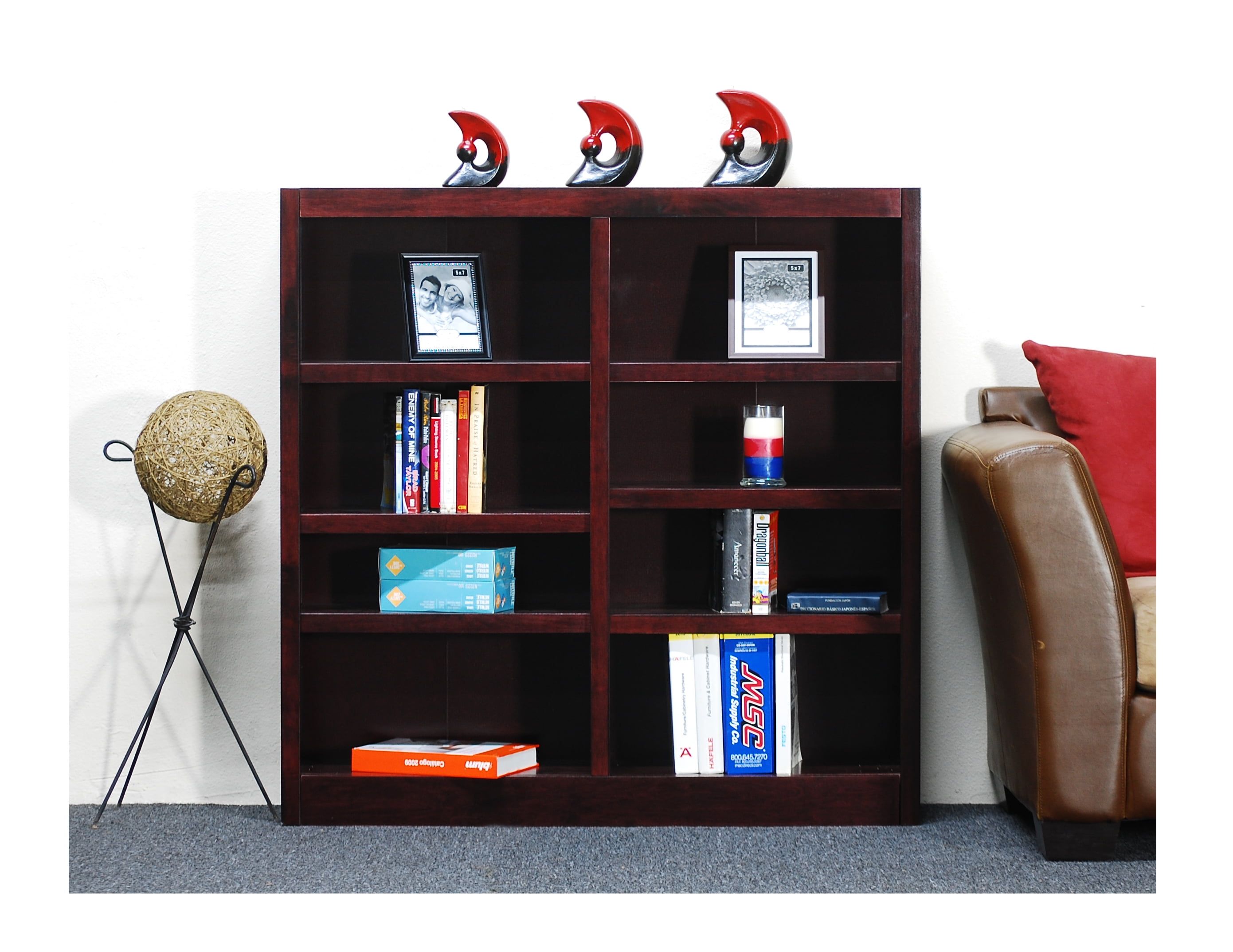 Cherry Finish Double Wide Adjustable Wood Bookcase