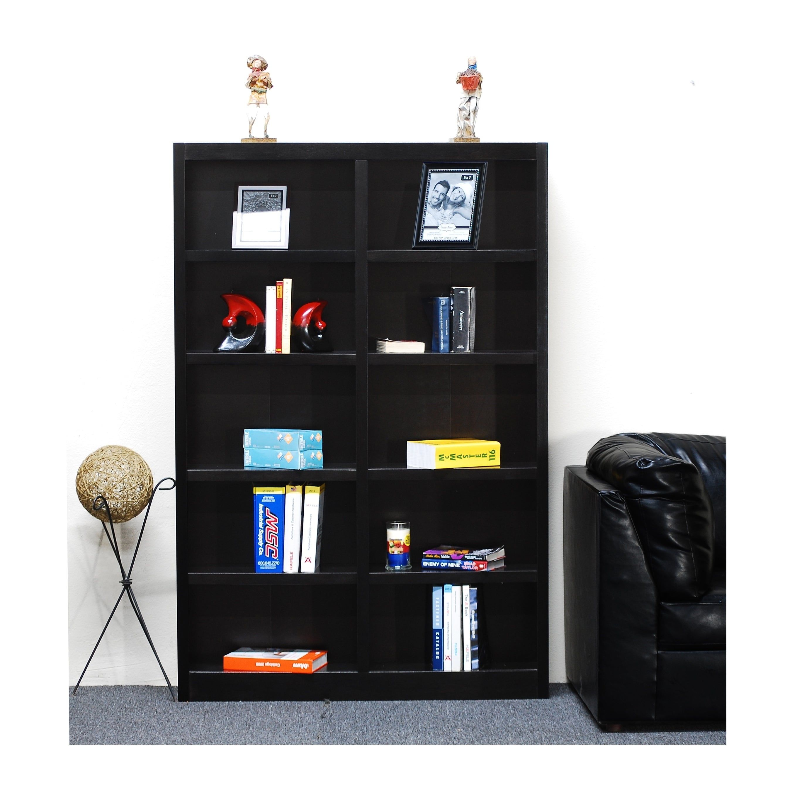 Espresso Finish Double Wide 10-Shelf Adjustable Bookcase