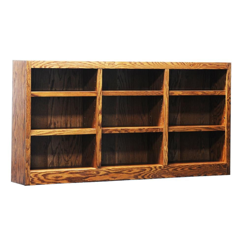 Oak Finish Adjustable 36" Tall Triple Wide Wood Bookcase