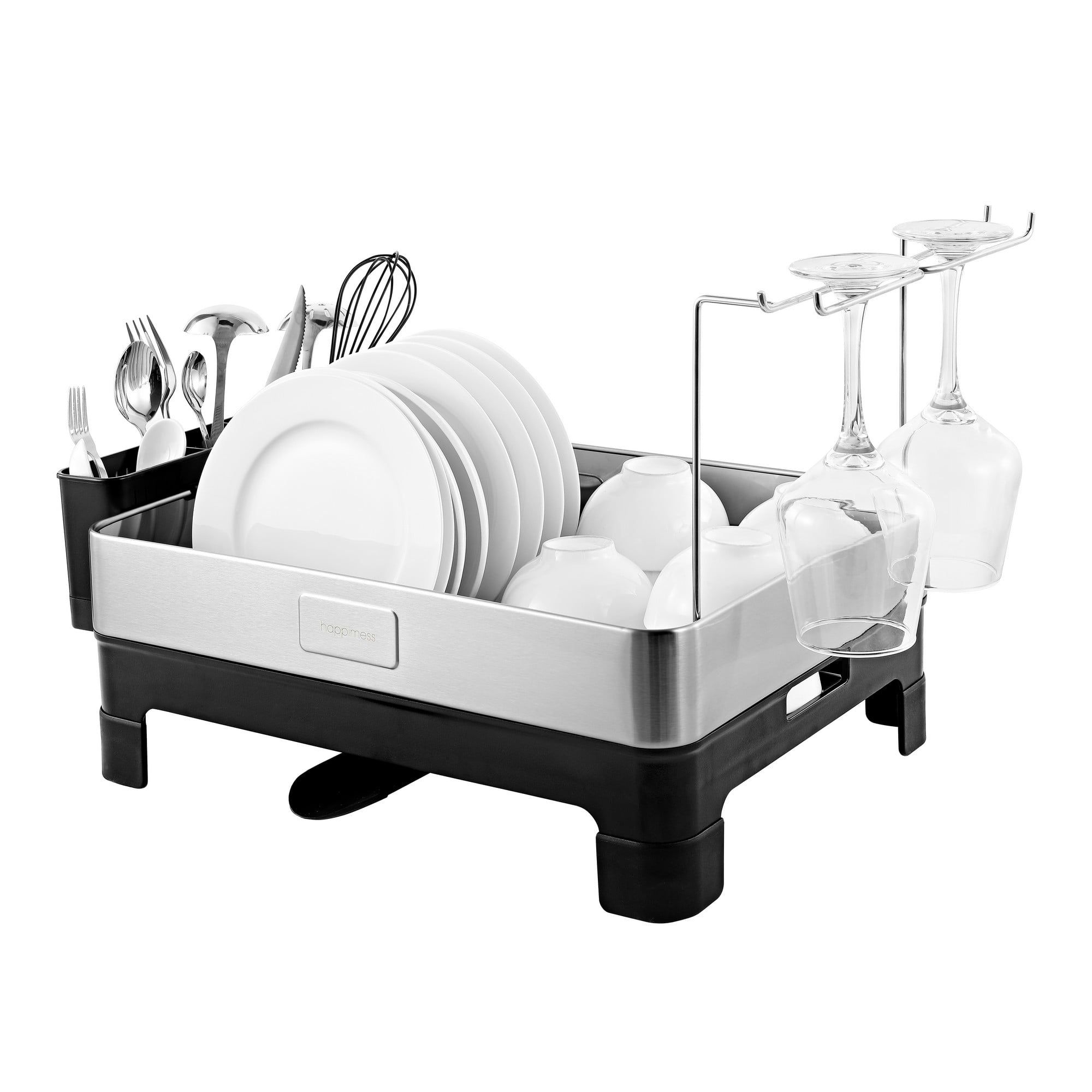 Concerto Stainless Steel Dish Drying Rack with Utensil Cup and Wine Glass Holder