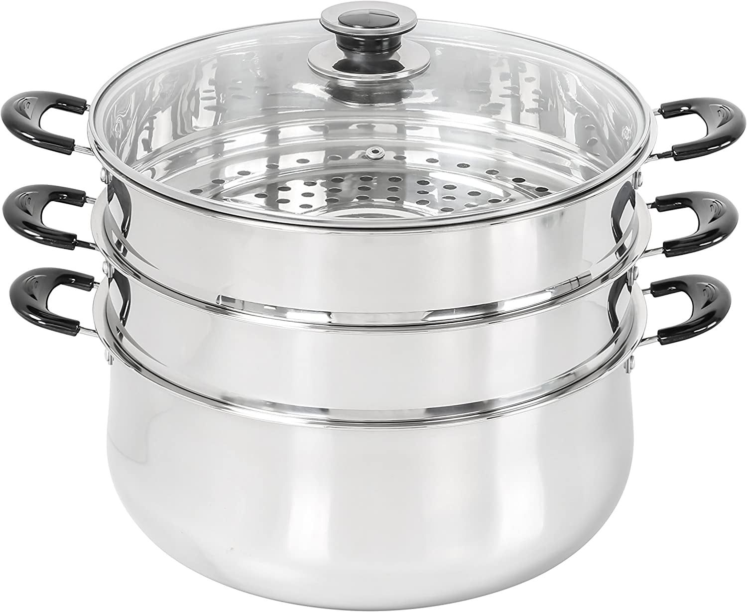 Concord 30 CM Stainless Steel 3 Tier Steamer Pot with Glass Lid