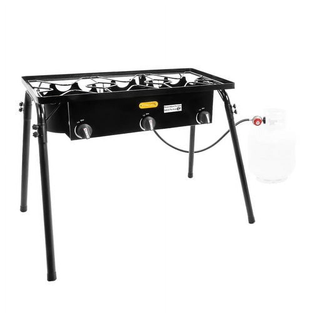 Black Cast Iron 3-Burner Outdoor Gas Stove with Stand