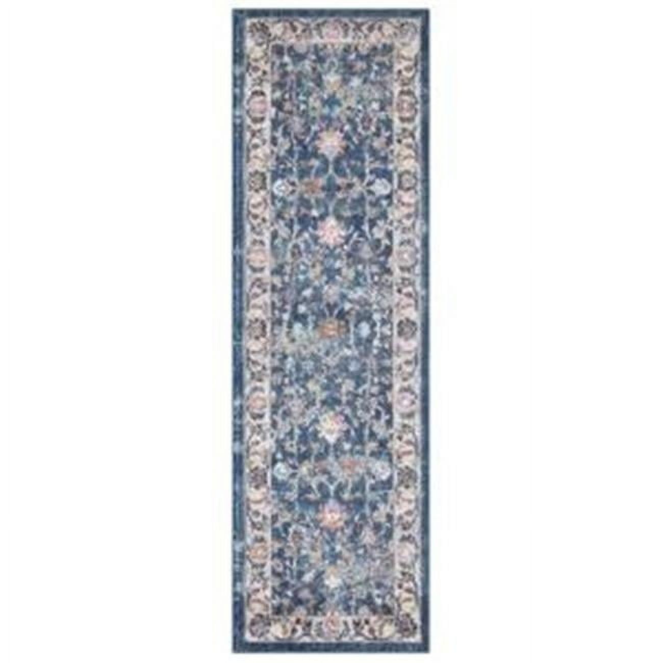 Vintage Navy Blue Polypropylene Border Runner Rug, 2' x 7'