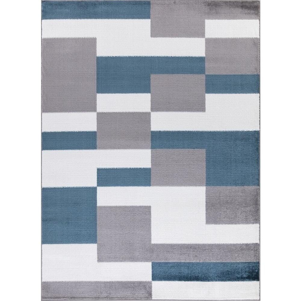 Gray and Blue Geometric Polypropylene Area Rug 5'3" x 7'3"