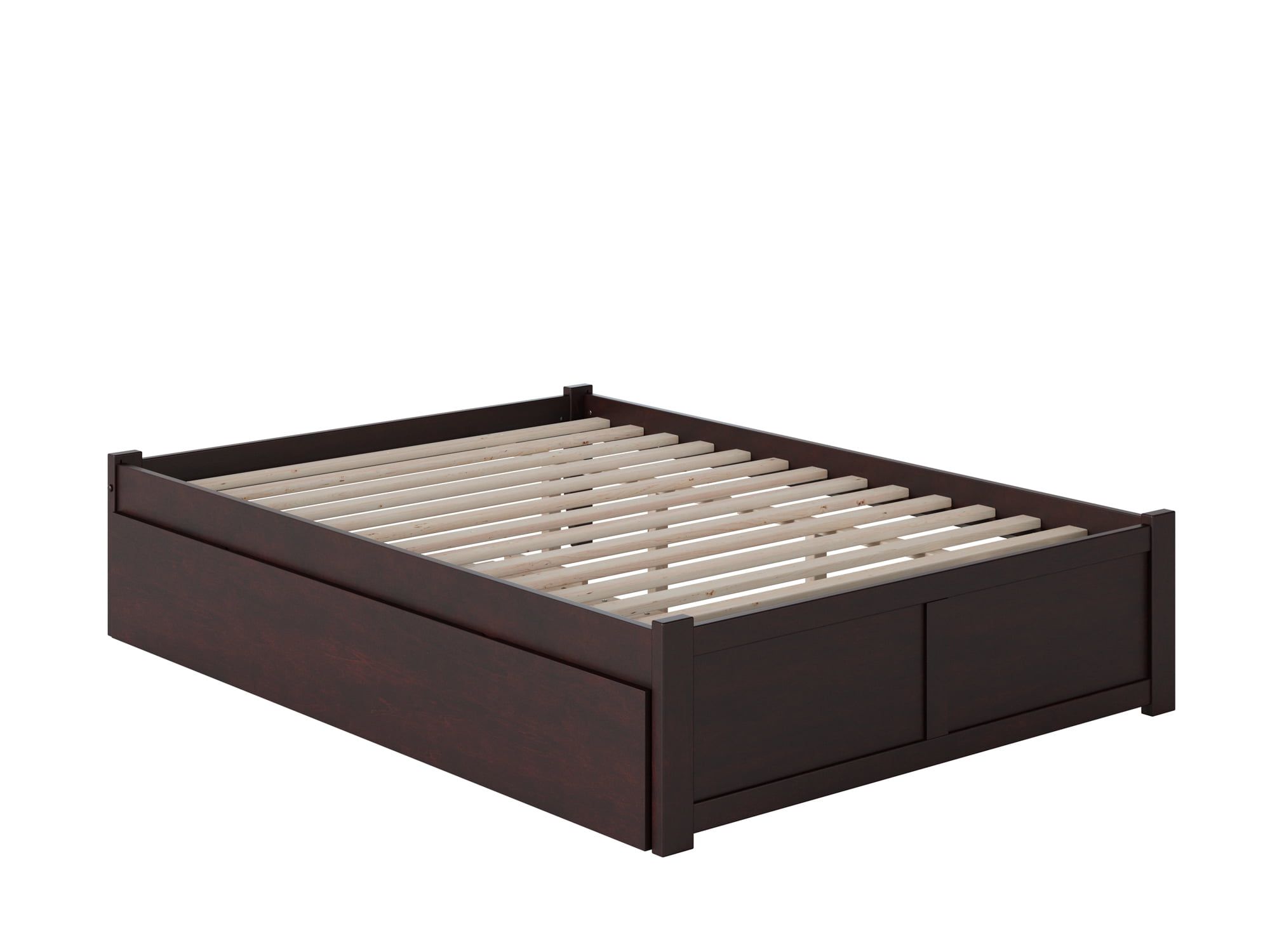 Espresso Queen Wood Platform Bed with Trundle and Slats