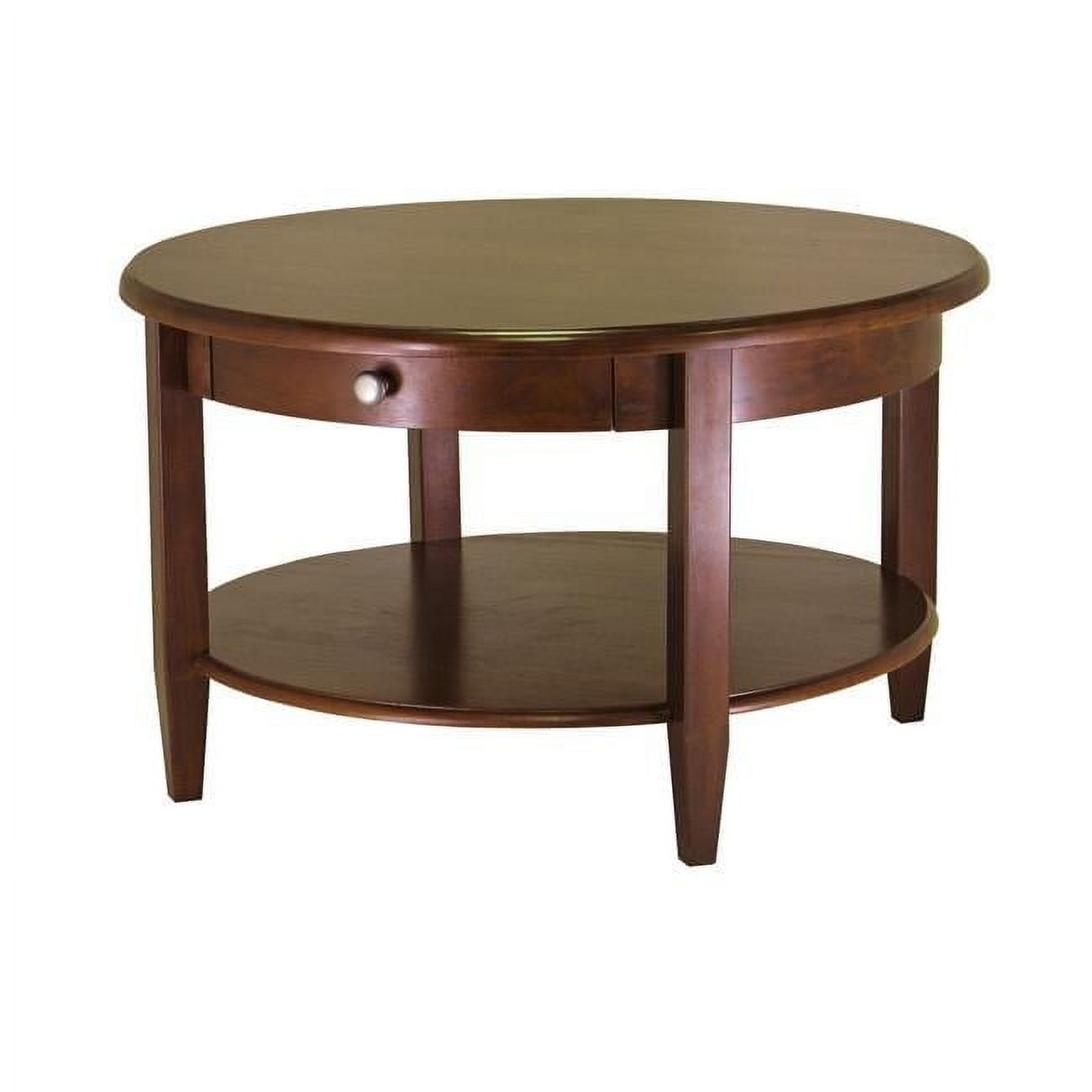 Transitional Antique Walnut Round Outdoor Coffee Table with Storage