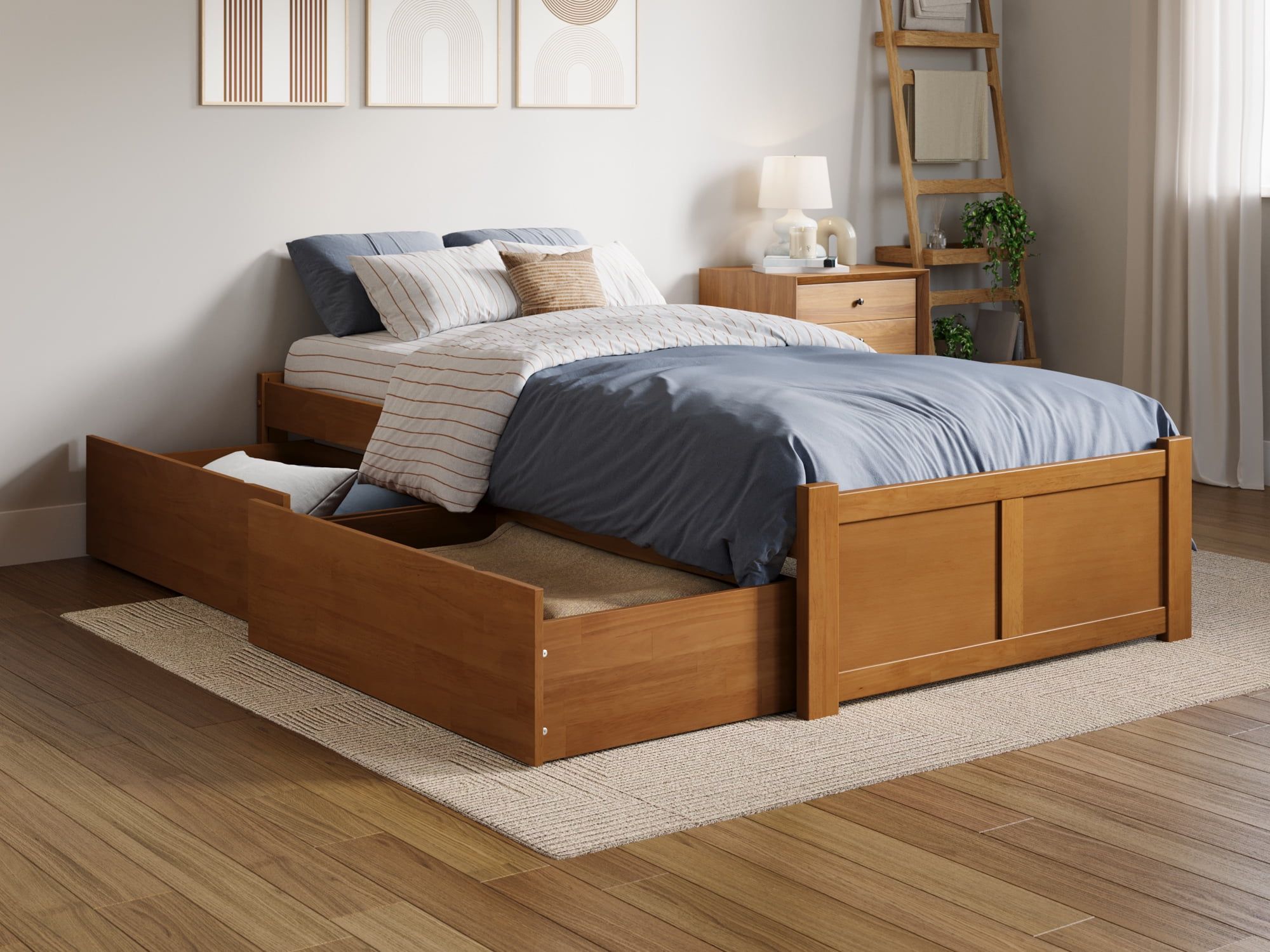 Light Toffee Twin XL Wood Platform Bed with Storage Drawers