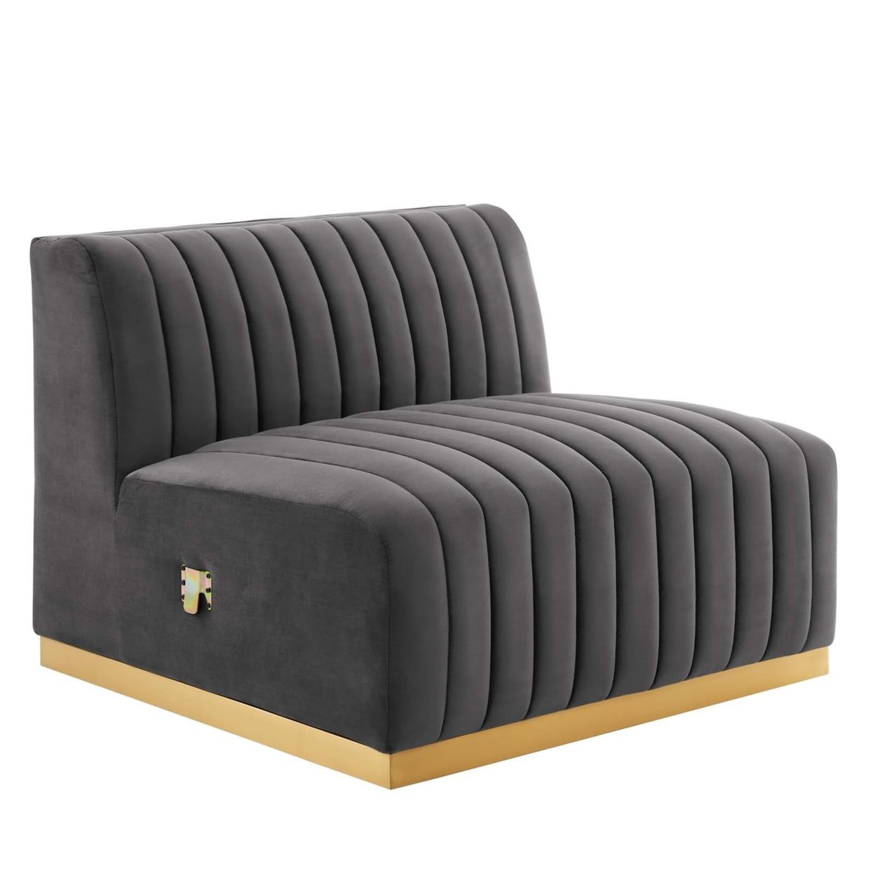 Gold Gray Velvet Slipper Chair with Channel Tufting