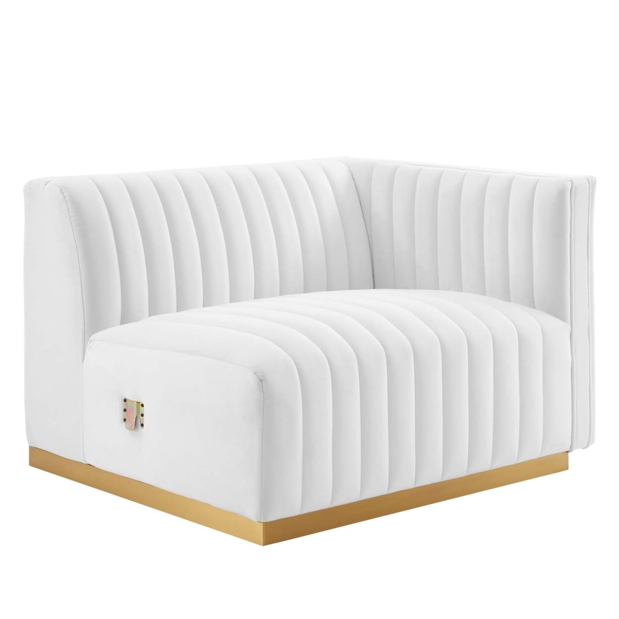 Gold White Velvet Channel-Tufted Right-Arm Lounge Chair