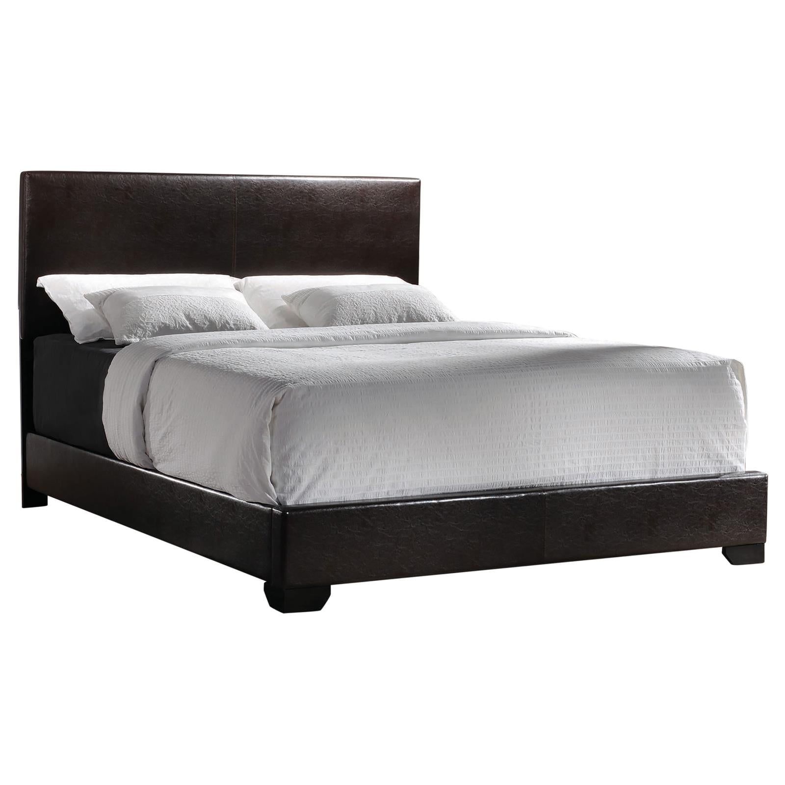 Luxurious Dark Brown King Bed with Faux Leather Upholstery