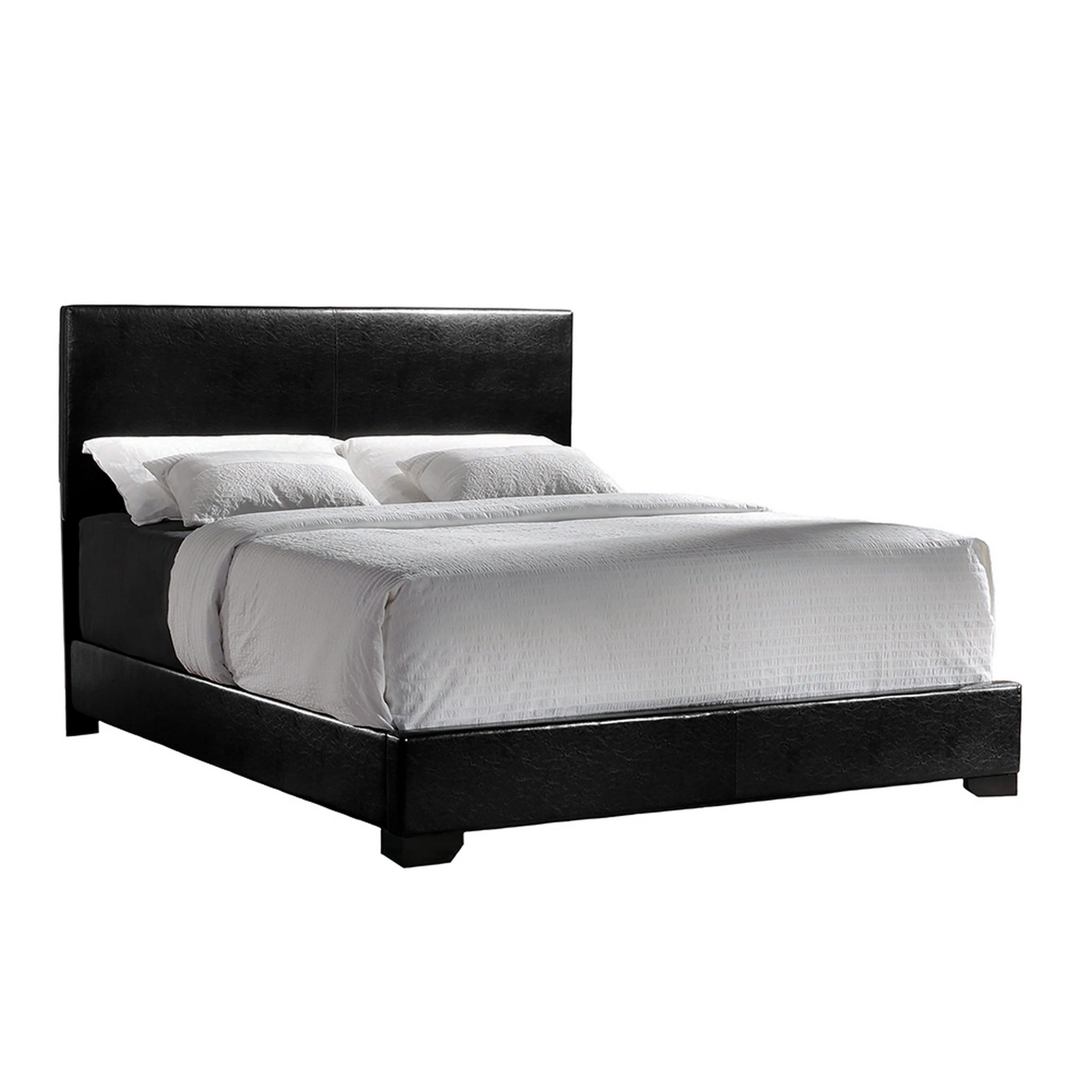 Black Faux Leather Upholstered Queen Bed with Tufted Headboard