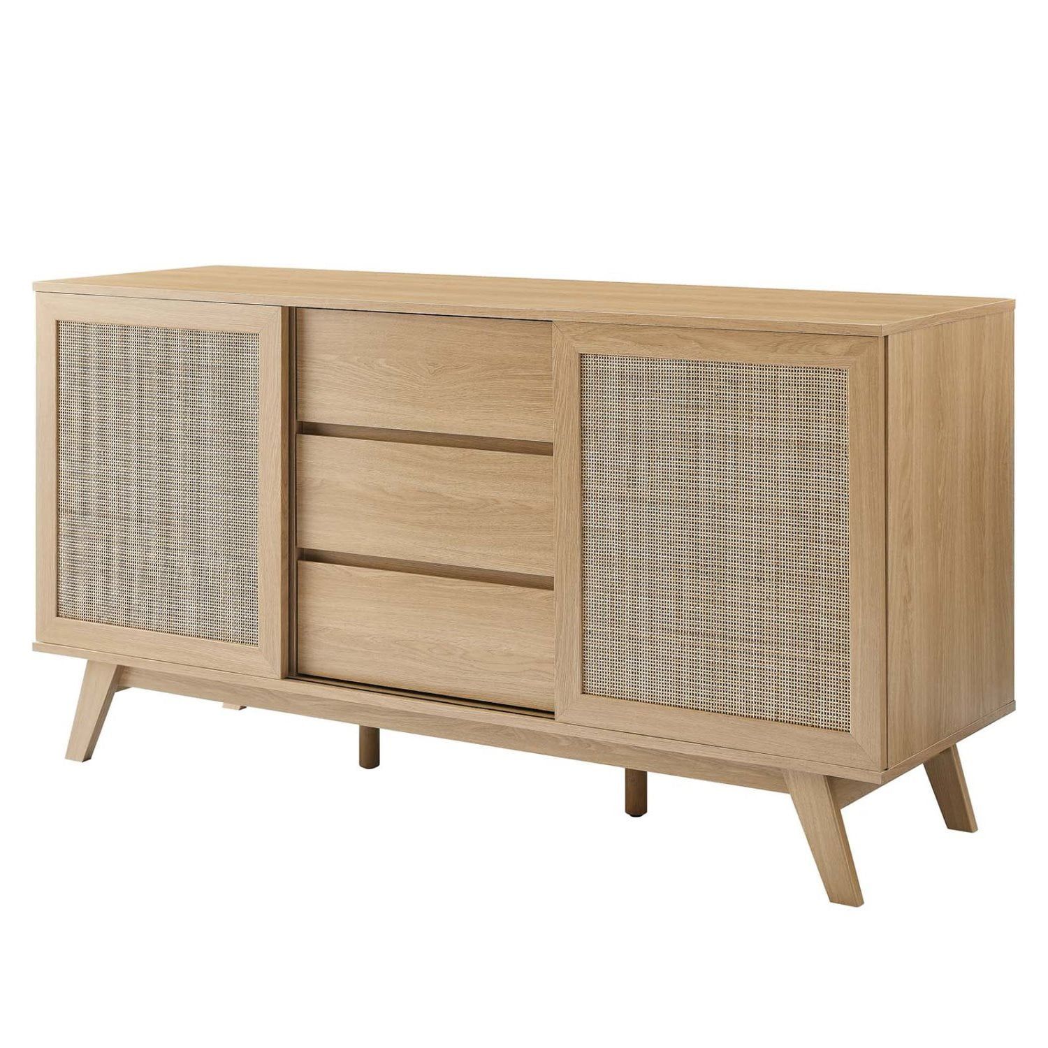 Soma 59" Oak Sideboard with Rattan Sliding Doors