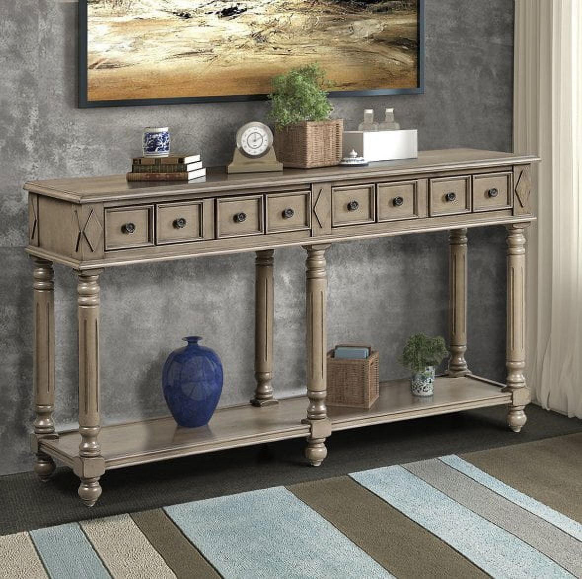 Rustic Brown 58" Pine Wood Console Table with Storage