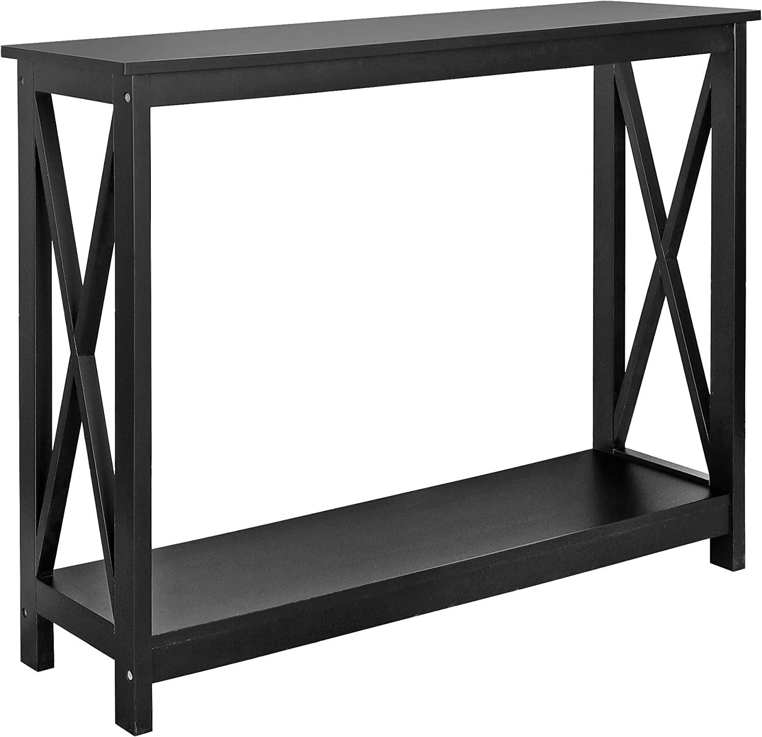 Black Wood and Metal Console Table with Storage Shelf