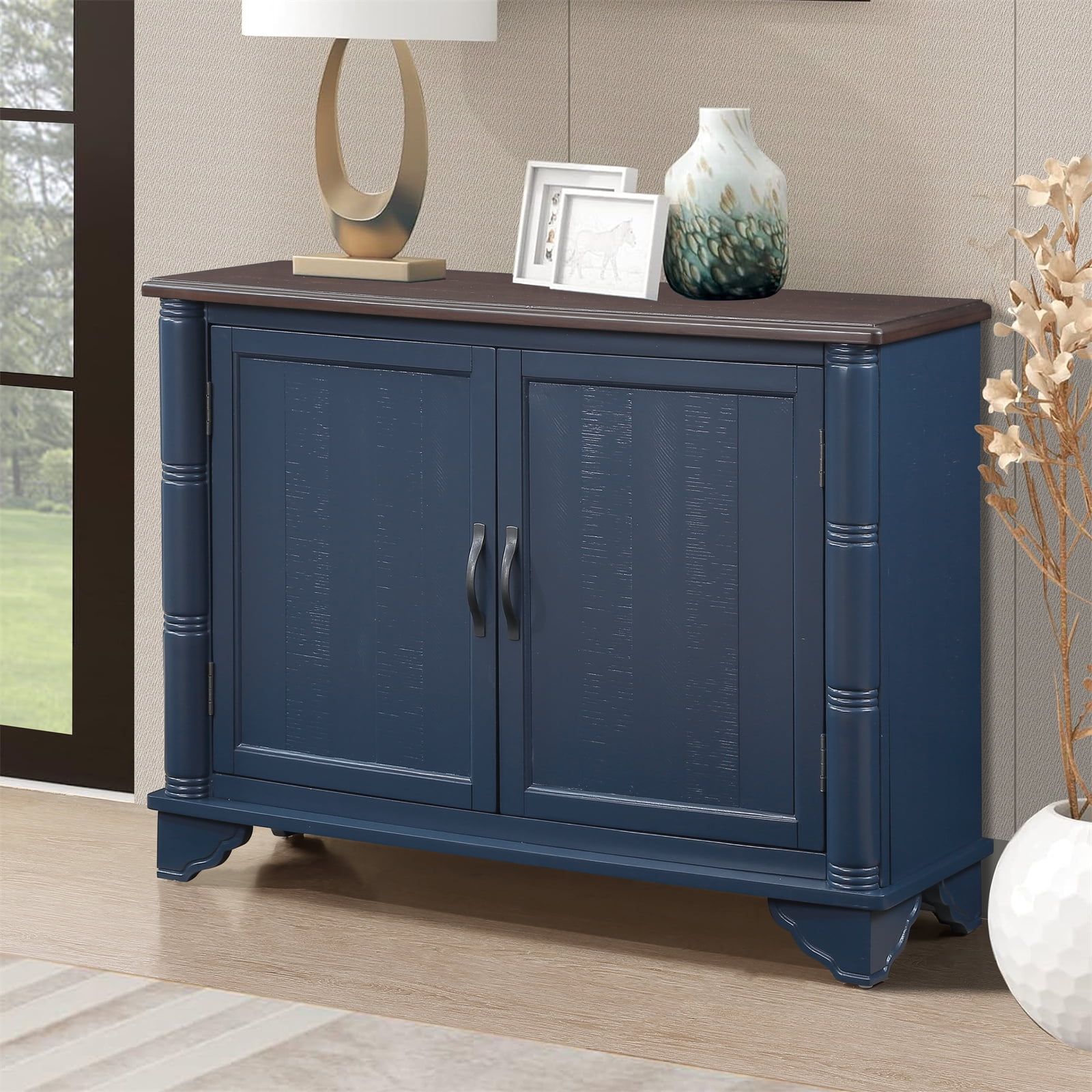 Navy Blue 40" Wood Console Table with Adjustable Shelf